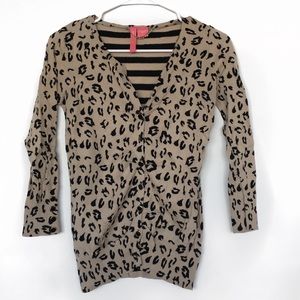 Charlotte Tarantola Leopard Print Stripe Cardigan Sweater – Size Medium